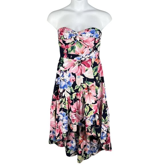 Eliza J 6 Strapless Sweetheart Bustier Floral High Low Ruffle Dress Bloomcore - Picture 1 of 16